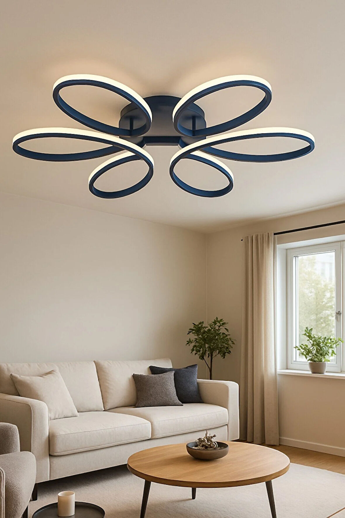 Sedef Antrasit Renk Modern Tasarım Yatak Odası - Salon - Mutfak Gün Işığı Ve Beyaz Led Avize