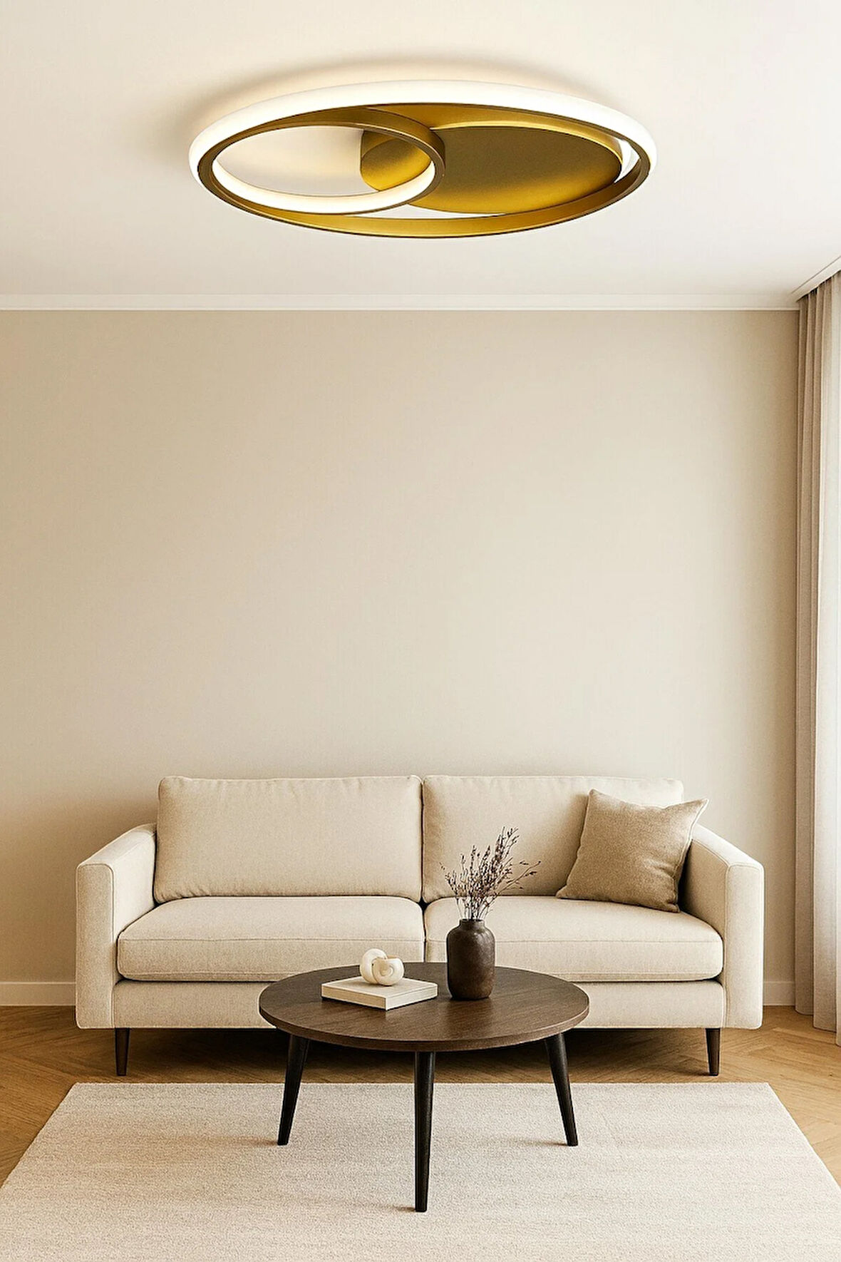 Okka Eskitme Renk Modern Tasarım Yemek Masası Üstü - Mutfak - Salon Beyaz Led 2 Li Avize