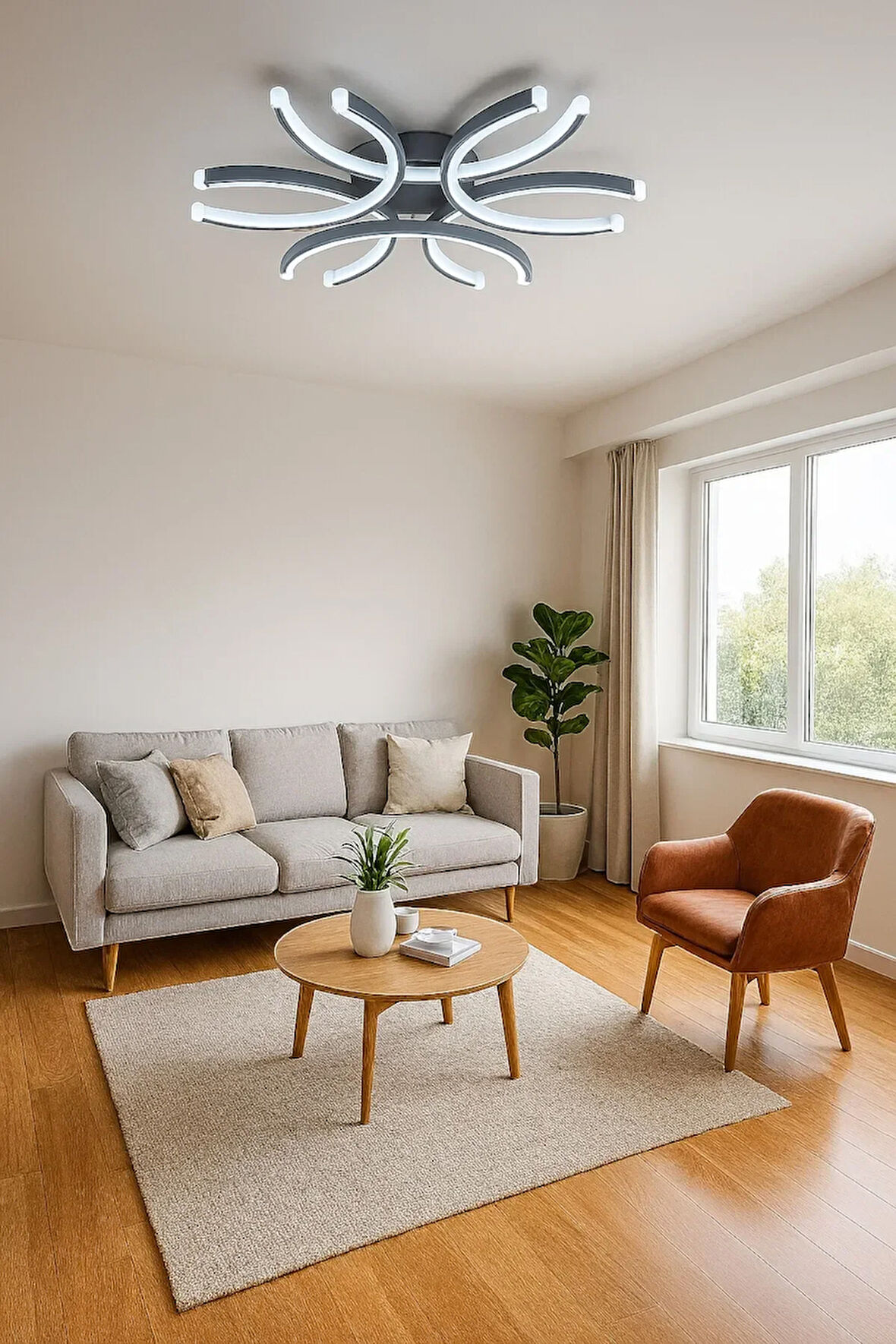 Levora Antrasit Renk Modern Tasarım - Salon - Mutfak - Yatak Odası Beyaz Işıklı Led Avize