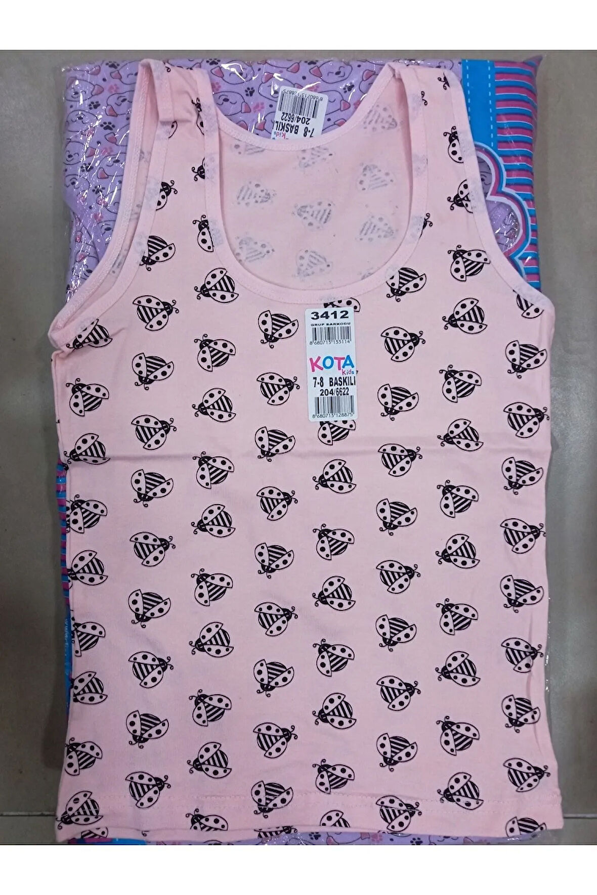 3412 Kız Çocuk Geniş Askılı Desenli Atlet 6lı