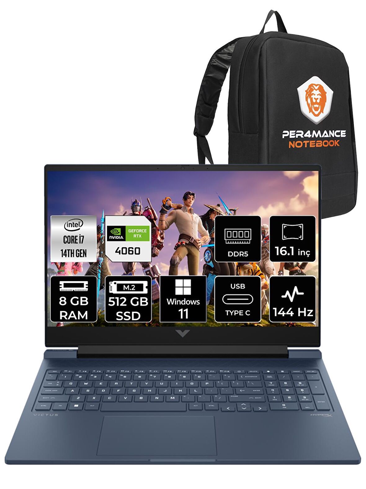 HP VİCTUS 16 i7 14700HX 8GB 512GB SSD RTX4060/8GB 144HZ 16.1'' FHD W11PRO 9J205EA & PER4 ÇANTA