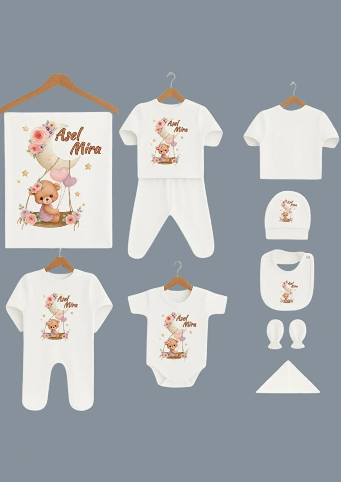 asel mira baskılı yenidoğan seti