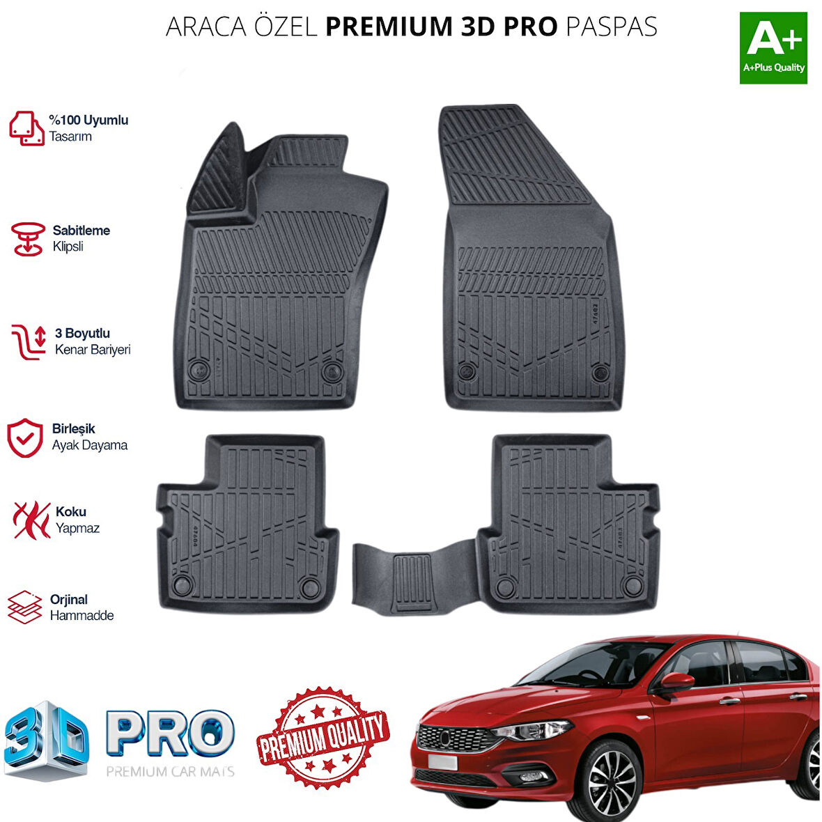 EGEA SEDAN ARACA ÖZEL 3D PASPAS 2015 2016 2017 2018 2019 2020 