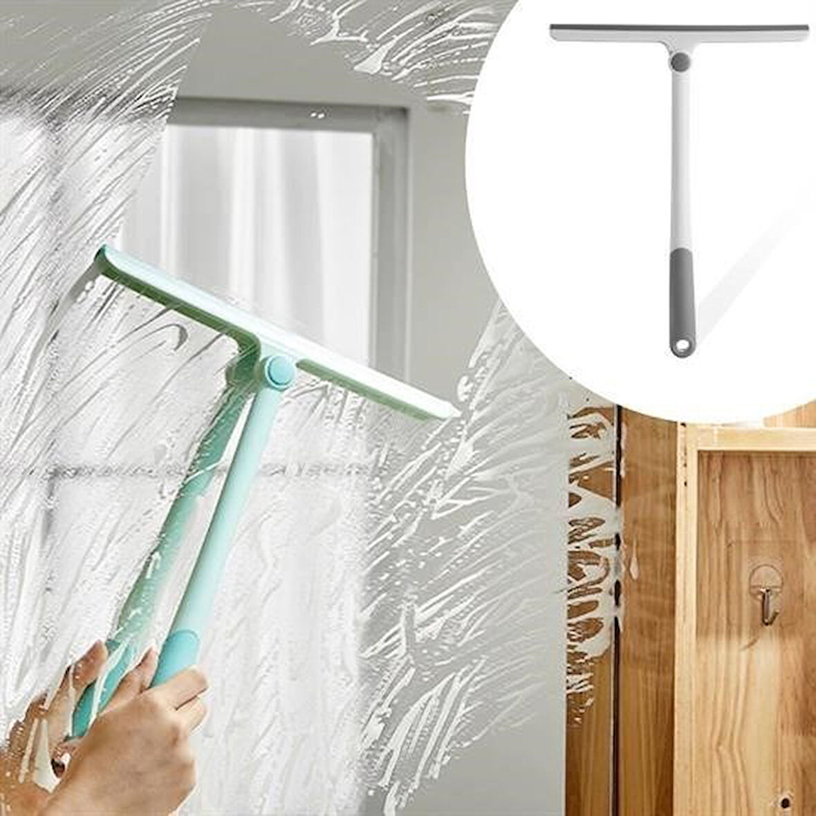 caselka® 360 Derece Döner Başlıklı Cam Sil Çok Amaçlı Pratik Cam Ayna Fayans Silme Aparatı