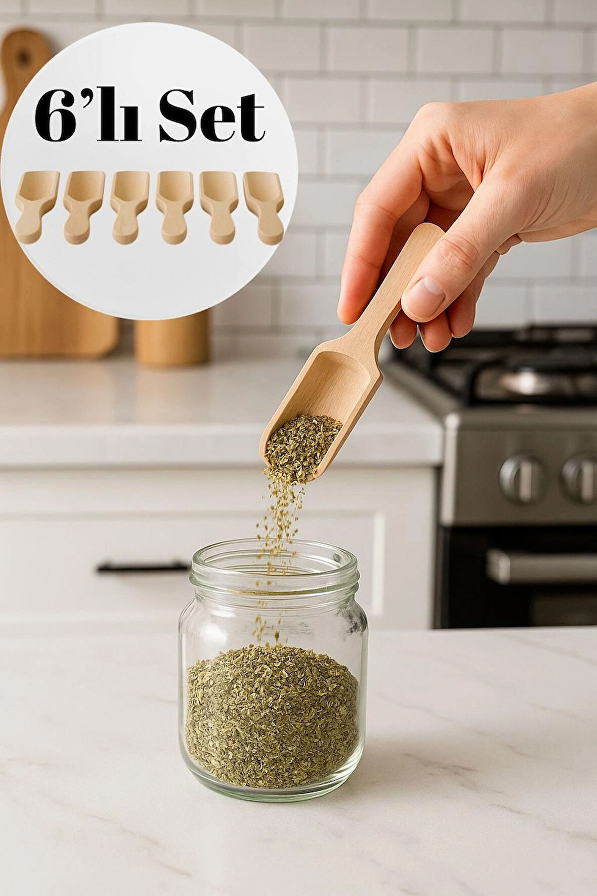 6’lı 8 cm Bambu Baharat Küreği Seti – Mutfak Ölçü Kaşığı