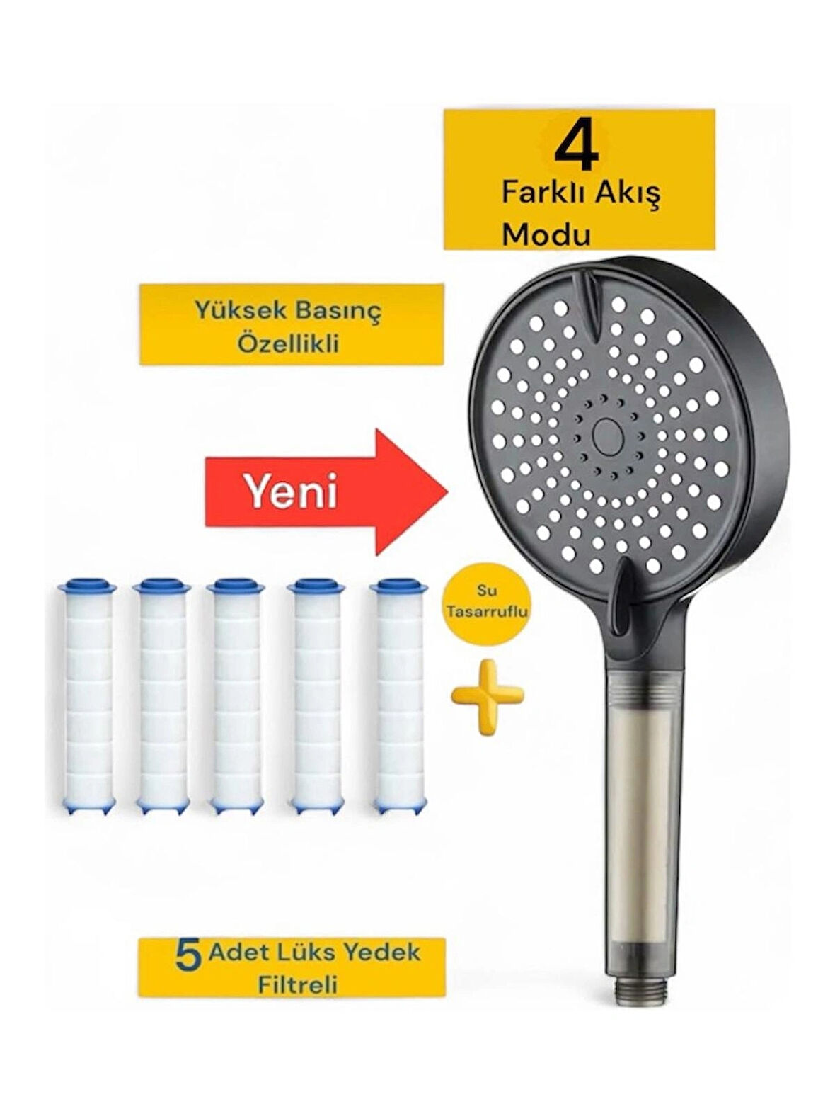 BÜYÜK PANEL SU TASARRUFLU KİREÇ ÖNLEYİCİ ÖZELLİKLİ YÜKSEK BASINÇLI DUŞ BAŞLIĞI 5 ADET YEDEK FİLTRE