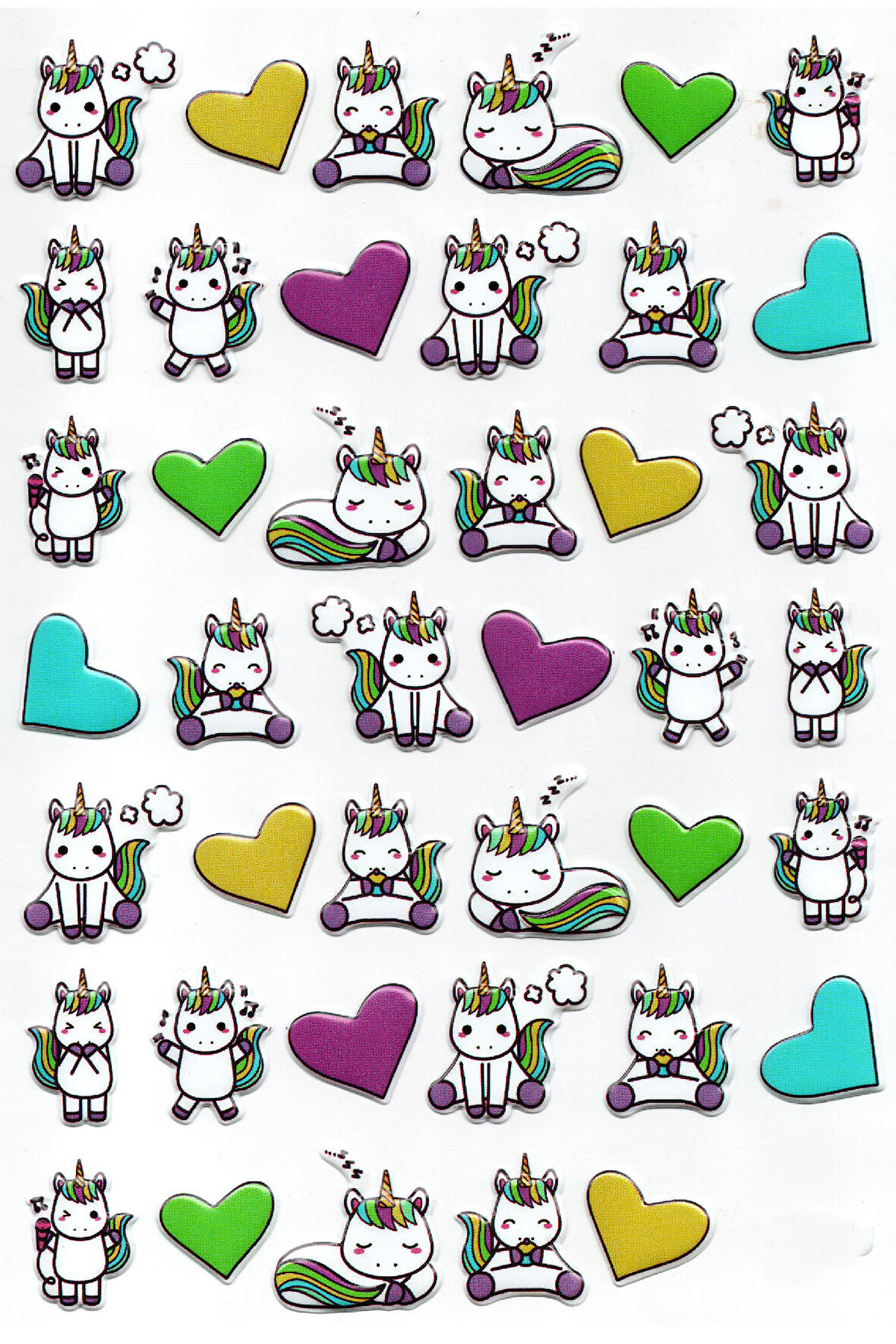 Sticker Kabartmalı A4 boyutunda Stiker Defter, planlayıcı etiket-(Lim221) - Unicorn Kalp