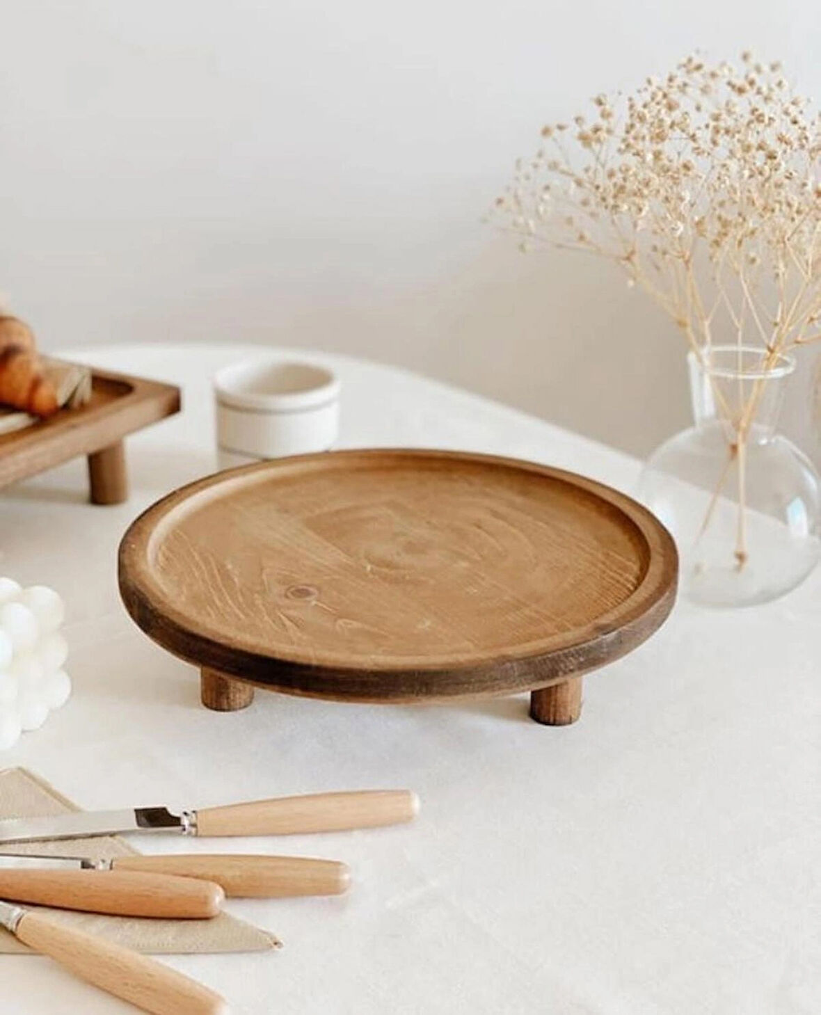 İnwood Ahşap Yuvarlak Servis Sunum Tabağı 
