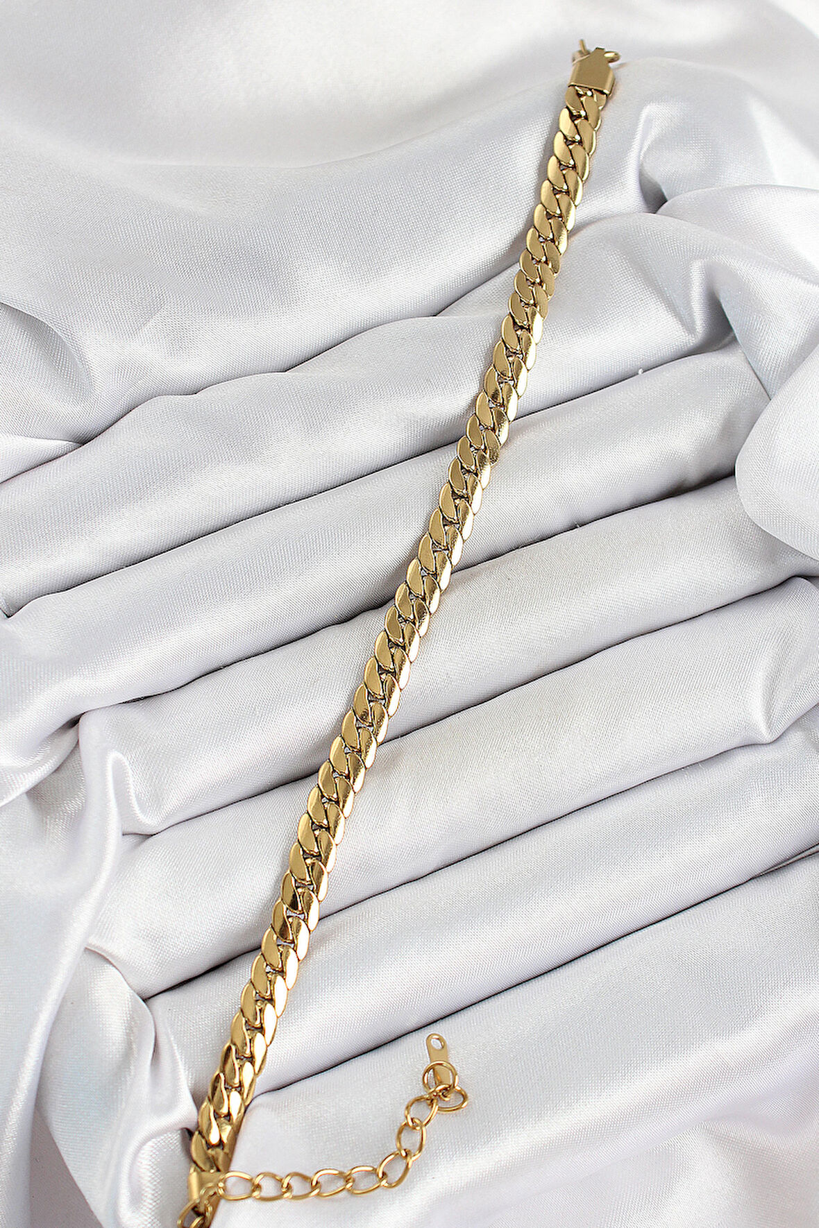 316L Çelik Gold Renk Yassı Zincir Kadın Bileklik