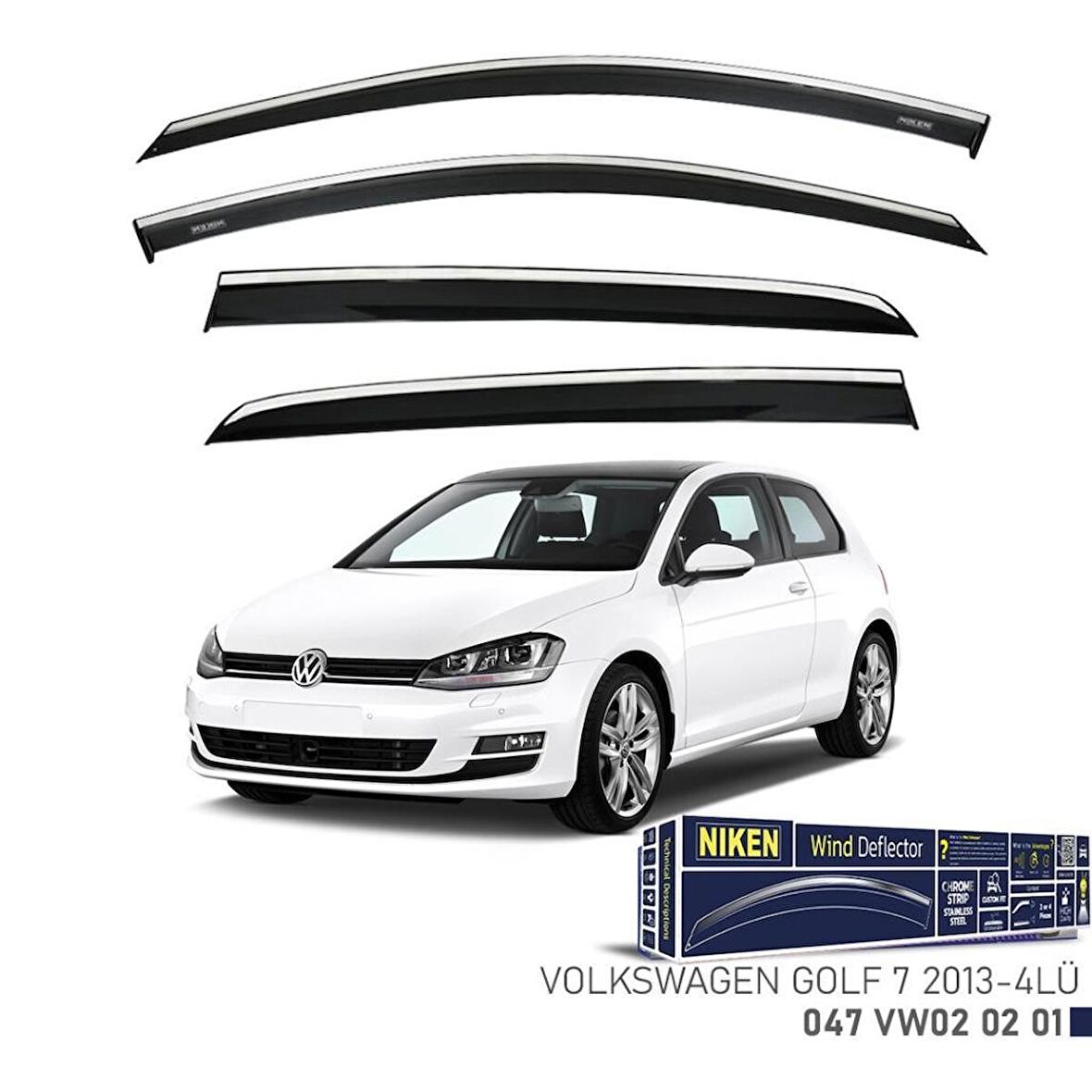Volkswagen Golf 7 Niken Kromlu Cam Rüzgarlığı 4lü Set 2013 2020