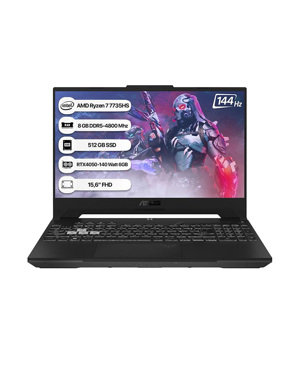 Asus Tuf Gaming A15 Harici Ekran Kartı NVIDIA GeForce RTX 4050 AMD Ryzen 7 7735HS 8 GB DDR5 512 GB 15.6 inç Full HD Freedos Notebook Dizüstü Bilgisayar