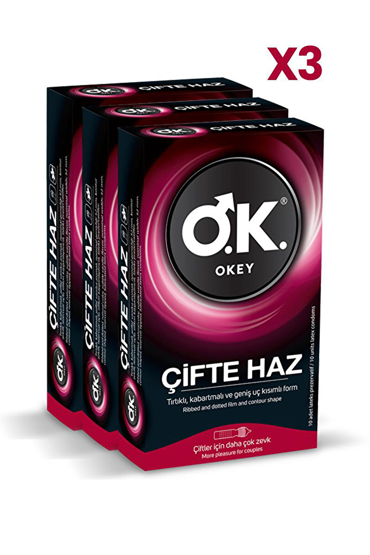 Okey Çifte Haz Prezervatif 10'lu x3 Adet