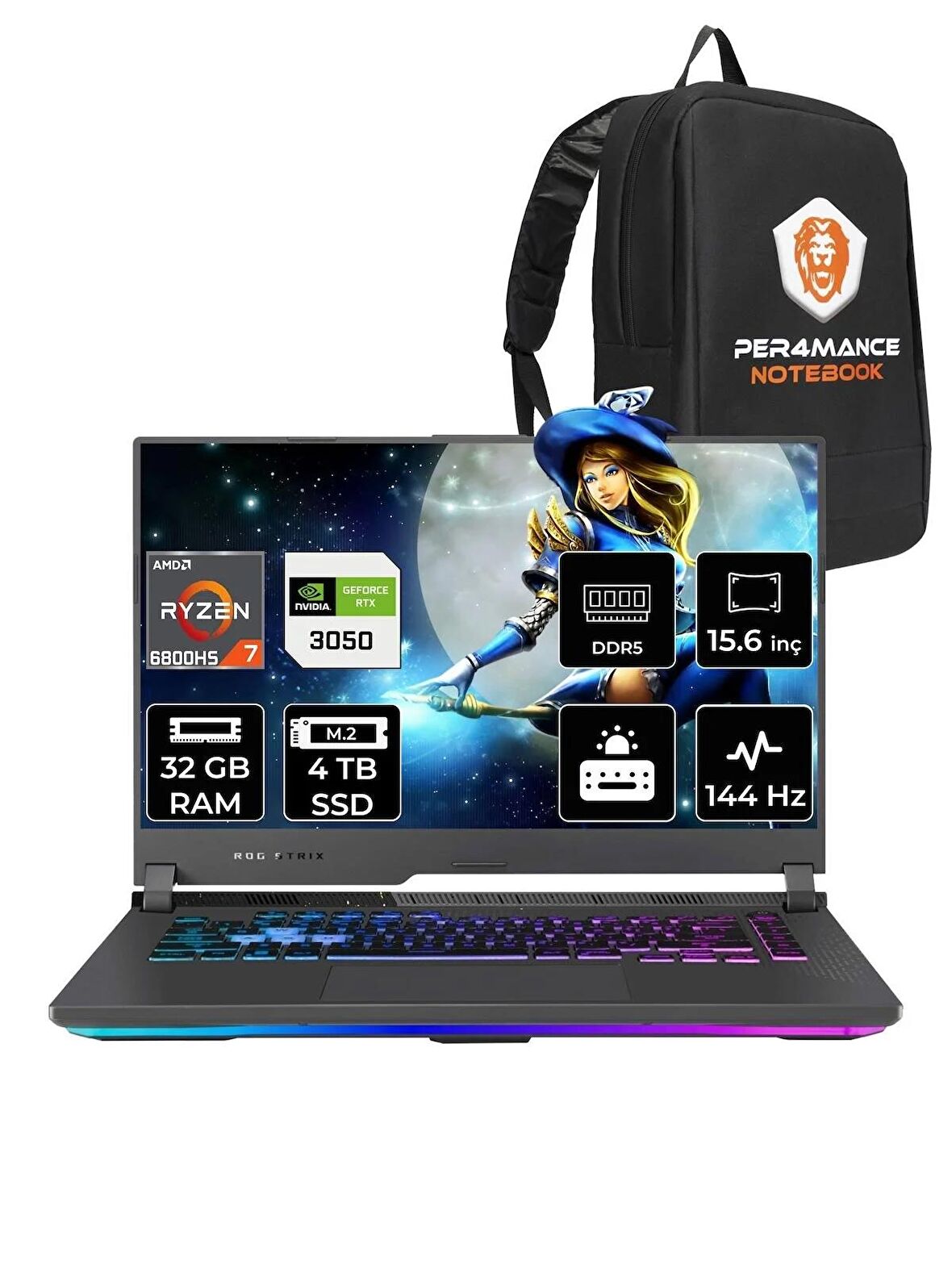 ASUS ROG Strix G15 R7 6800H 32GB 4TB SSD RTX3050/4GB 144Hz 15.6" FHD FDOS HN194 & PER4 ÇANTA