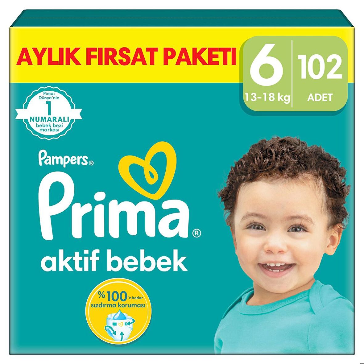 Prima Bebek Bezi Aktif Bebek 6 Beden 102'li Ekstra Large Aylık Fırsat Paketi 