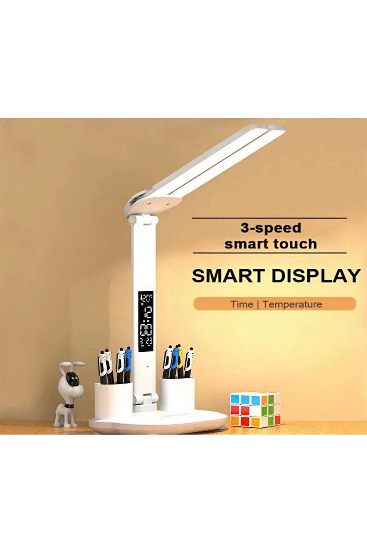 LED Dokunmatik Katlanabilir Masa Lambası Takvim Sıcaklık Saat Şarjlı Masa Lambası