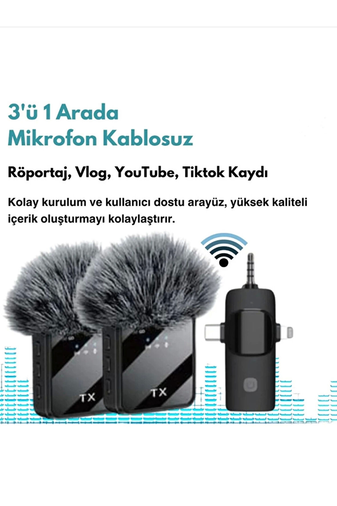 Yüksek Kalite Profesyonel 3 In 1 Kablosuz Taşınabilir Yaka Mikrofonu Tüylü