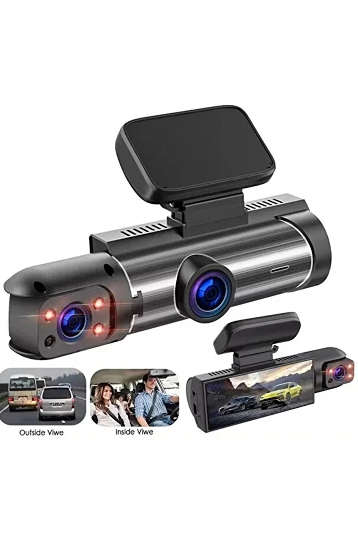 Çift Kameralı Araç Içi Kamera 1080P Full Hd, Gece Görüşü, G-Sensör, Park Modu, 3.16” Ekran