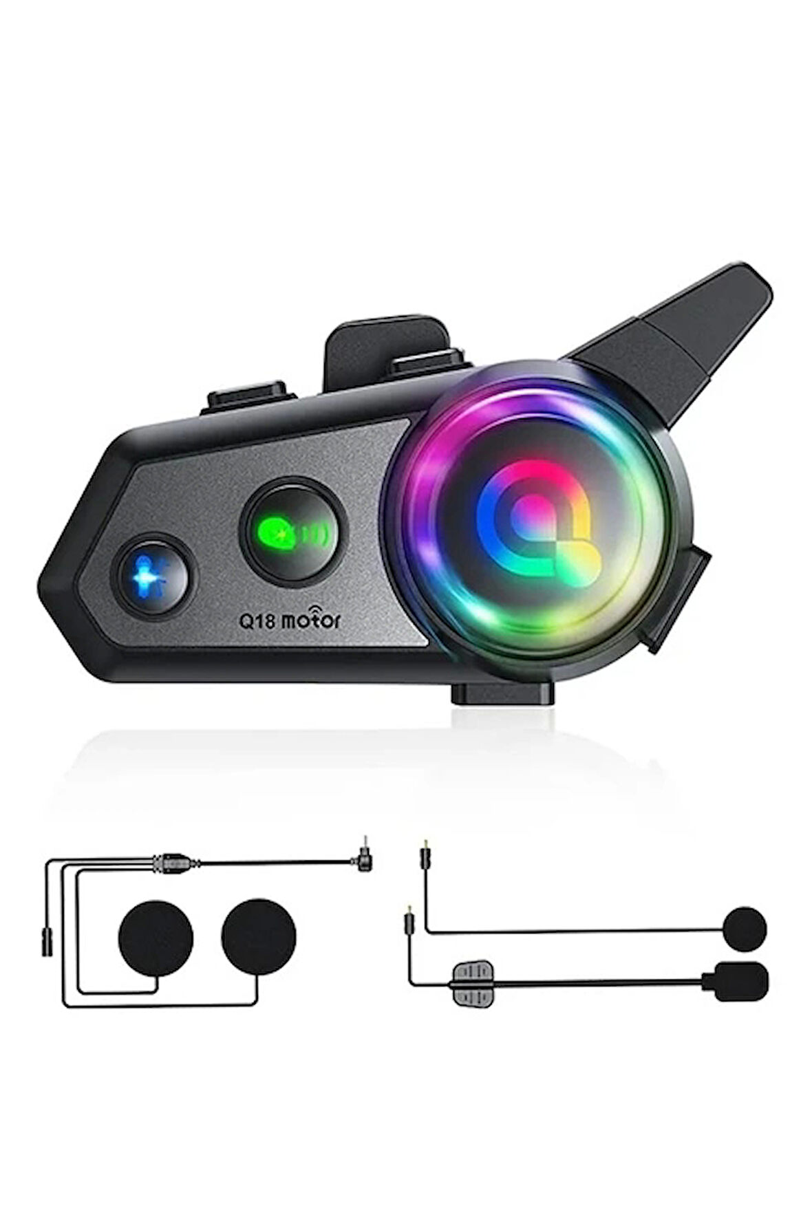 Q18 Motosiklet Kask Kulaklık Intercom Işıklı 2 Eşleşme Özellikli 1000 Mah