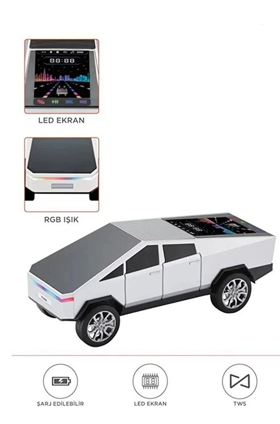 D68 Cyber Model Araba Tasarımlı Bluetooth Hoparlör 15W Güçlü Ses RGB LED /TWS/USB