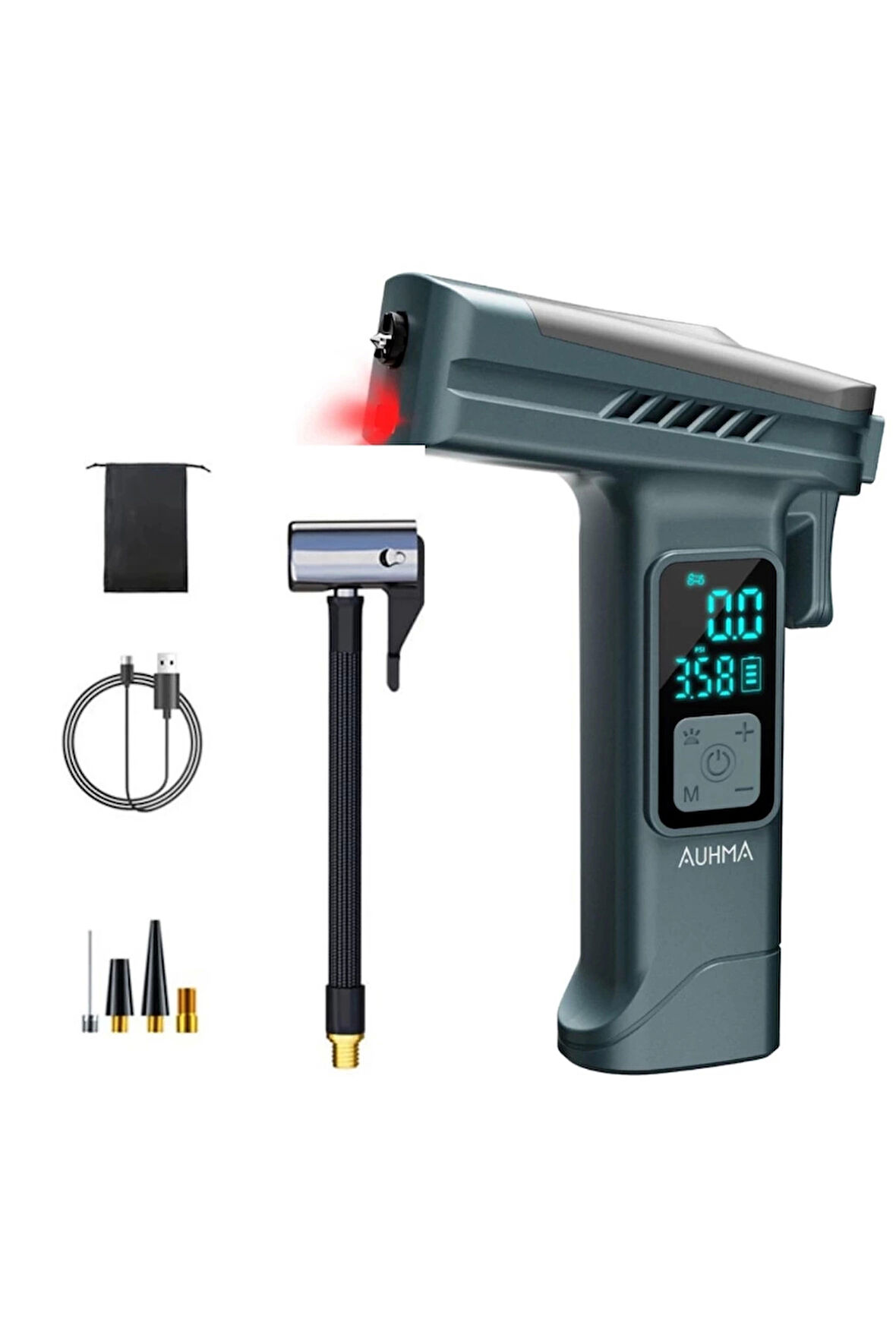 Araba Hava Pompası 4’ü 1 Arada: Kompresör + Cam Kırıcı + Kemer Kesici + LED Işık Şarjlı 4000mAh Araç Kompresörlü