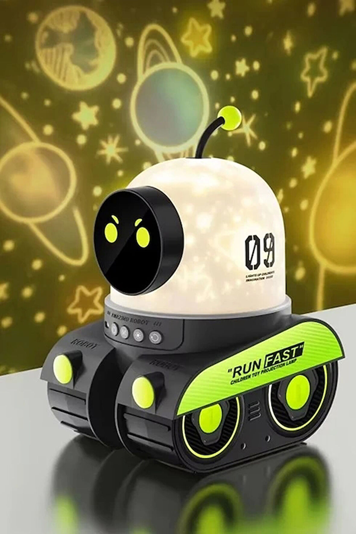 Robot Projeksiyon Gece Lambası Hoparlörlü Şarjlı Yıldızlı Gökyüzü Temalı LED Projeksiyon Lambası