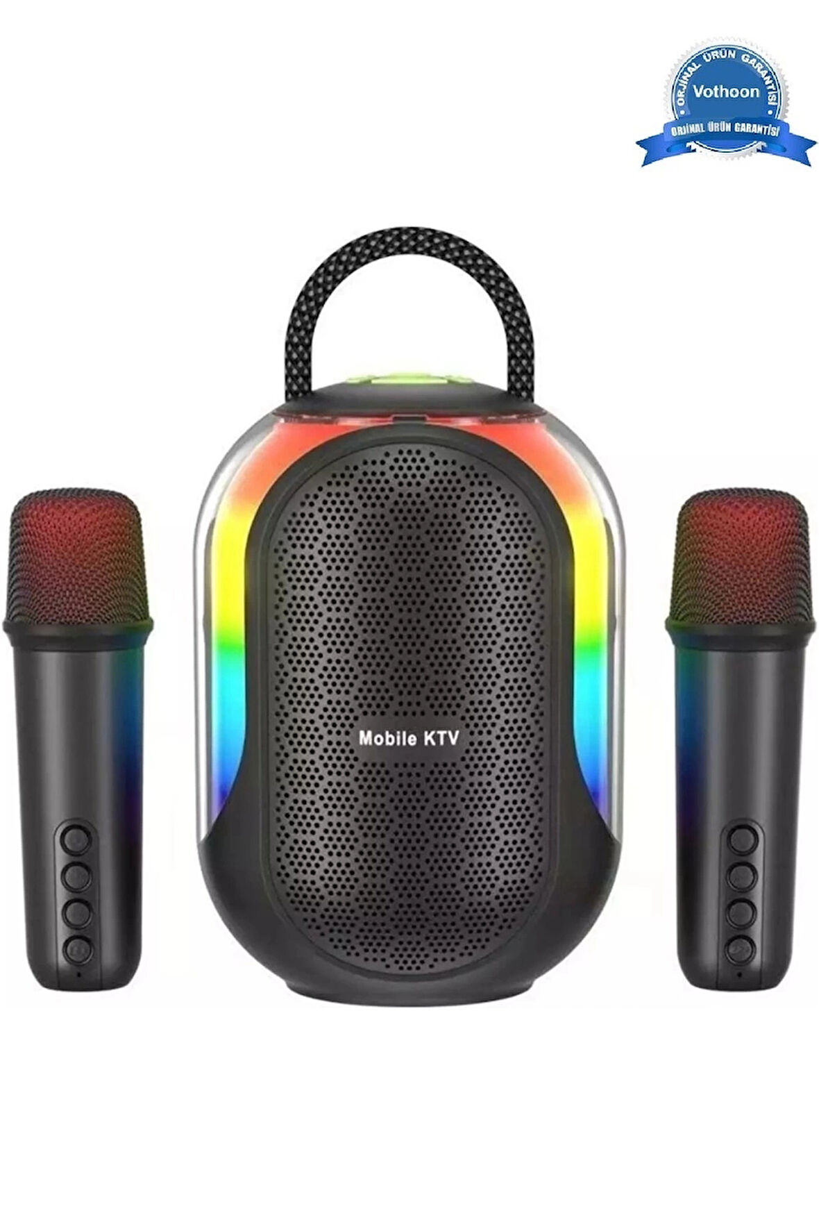 Bluetooth Çift Mikrofonlu Kablosuz Karaoke Rgb Işıklı Yüksek Sesli Müzik 4 Ses Degıstırme