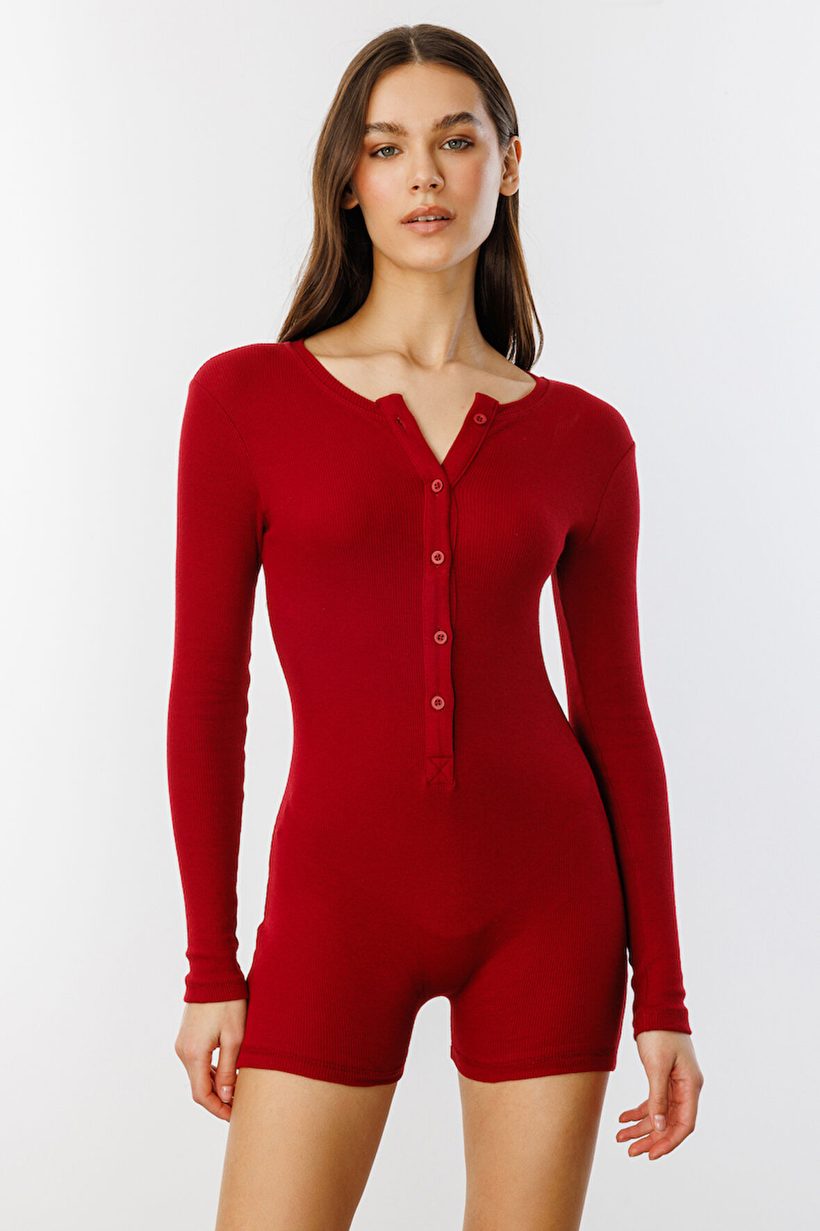 GENIUS STORE Fitilli Uzun Kollu Kısa Tulum Romper UZUNKOL-TULUM