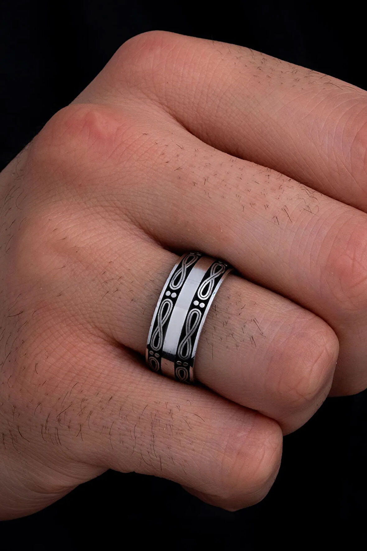 Erkek Gümüş Yüzük - 925 Ayar Sonsuzluk Model Gümüş Alyans Yüzük