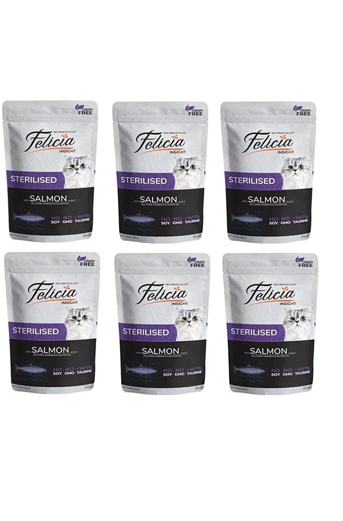 Felicia Pouch Tahılsız Sterilized Kısır Somonlu Yaş Mama 85 gr X 6 Adet