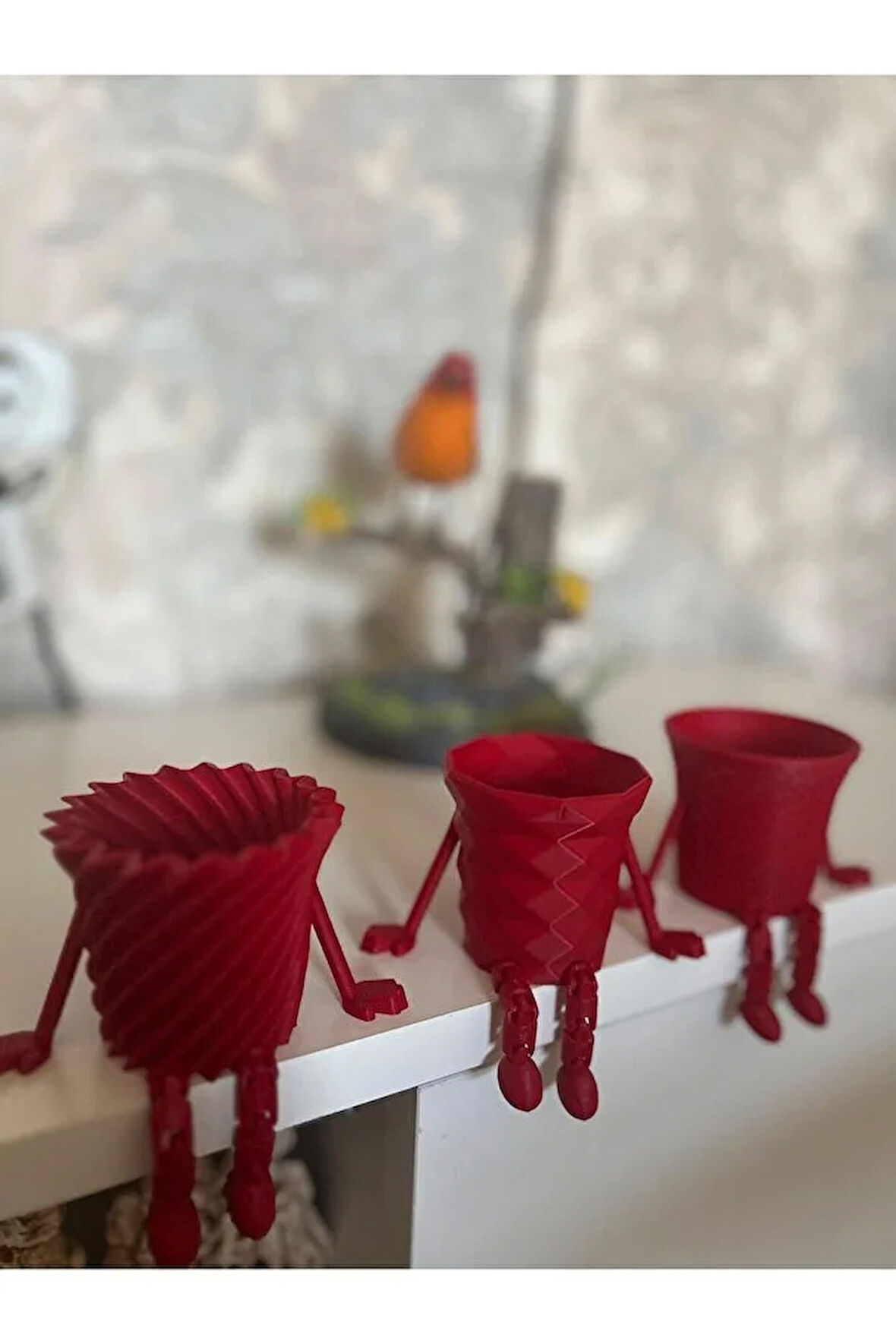 Dekoratif Oturan Sukulent Saksı - Kırmızı Renk & Küçük Bitkiler İçin