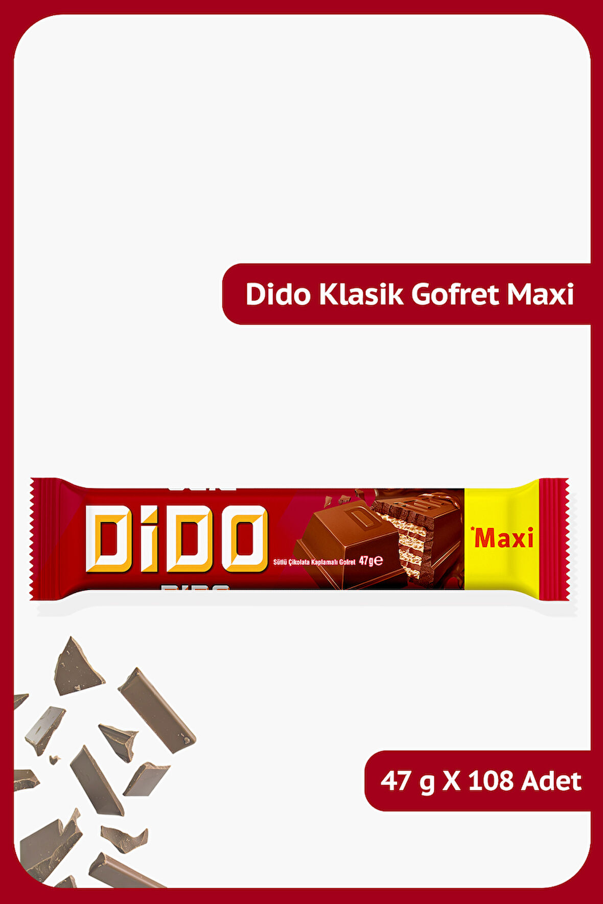Dido Klasik Maxi - Sütlü Çikolata Kaplamalı Gofret - 47 gram - 108 Adet