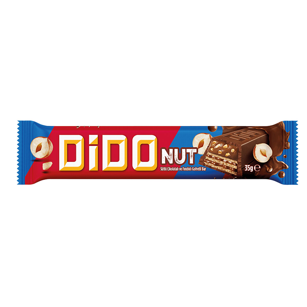 DİDO NUT - Sütlü Çikolatalı ve Fındıklı Gofretli Bar - 35 gram - 144 Adet