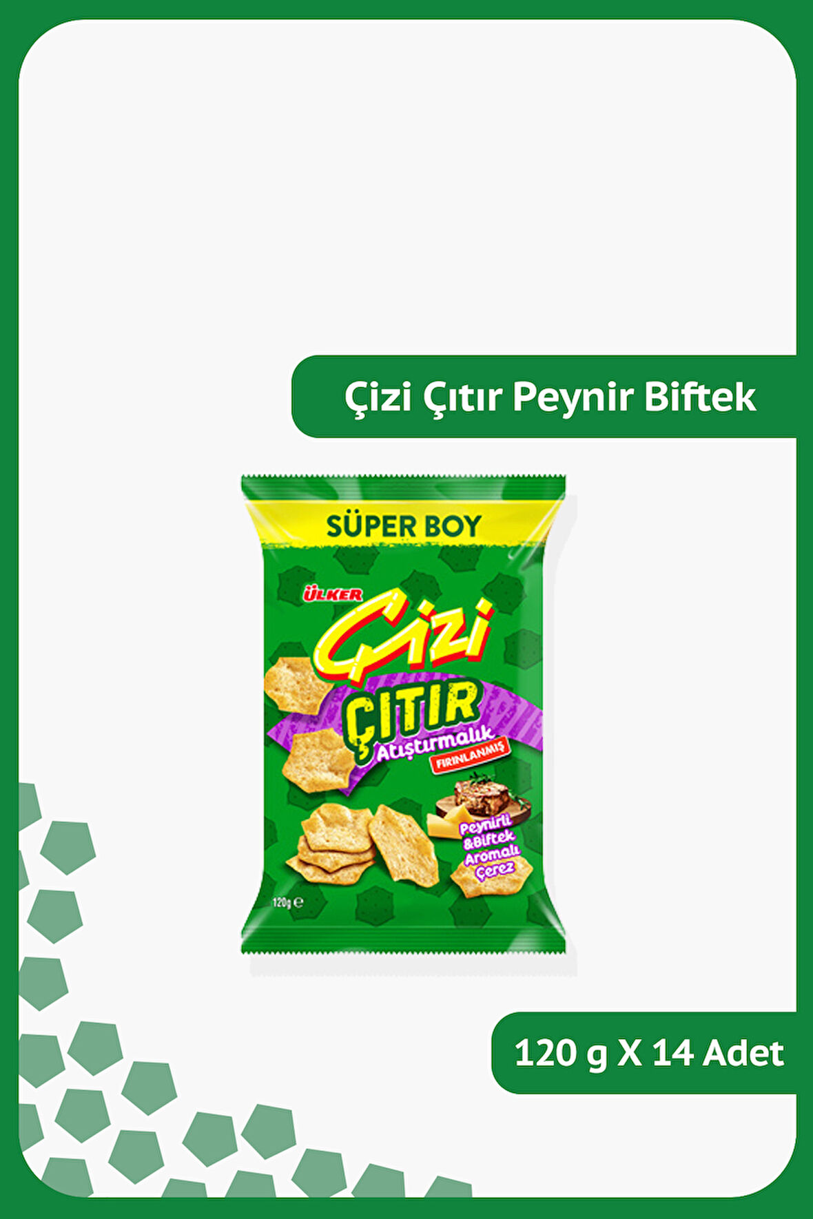 ÇİZİ ÇITIR Peynirli & Biftek Aromalı Çerez - Atıştırmalık - 120 gram - 14 Adet