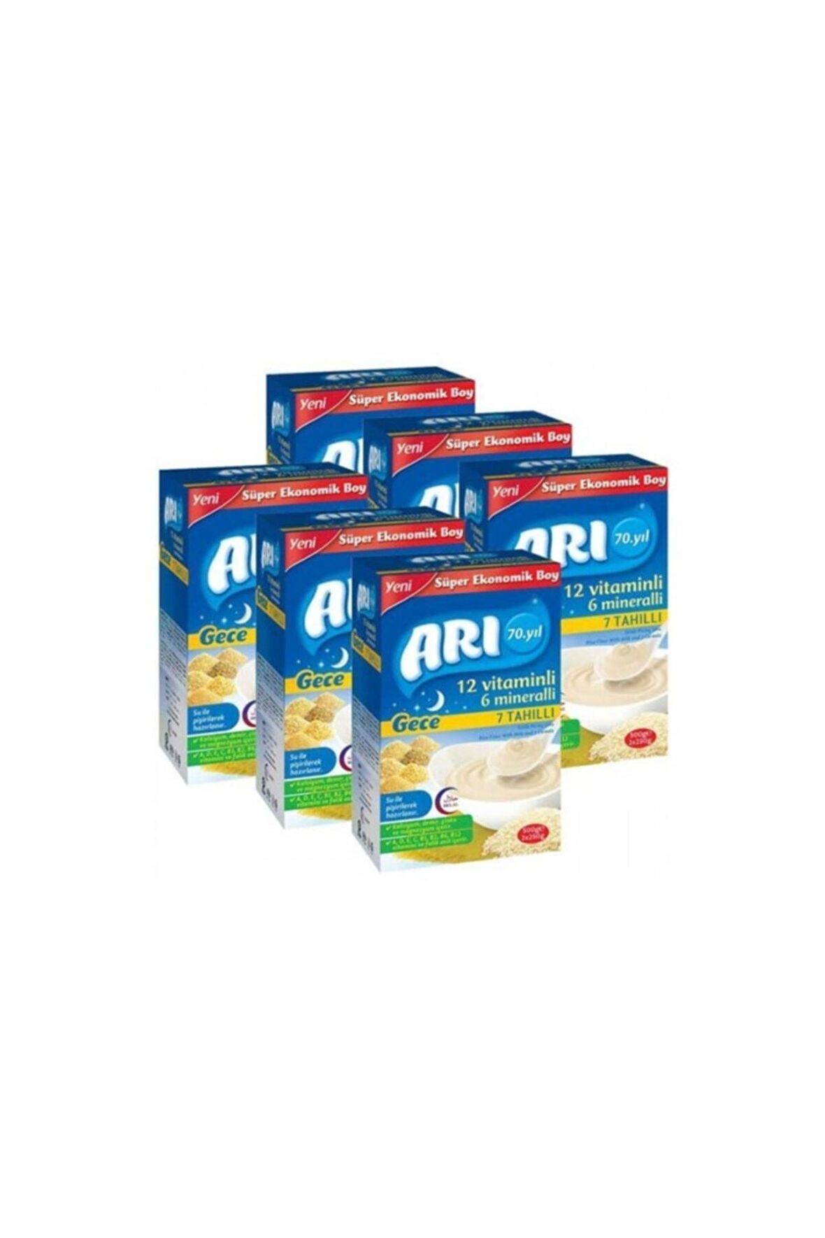 Arı Mama 12 Vitaminli 6 Mineralli 7 Tahıllı Gece Sütlü Pirinç Unu 500 gr 6'lı Kaşık Maması