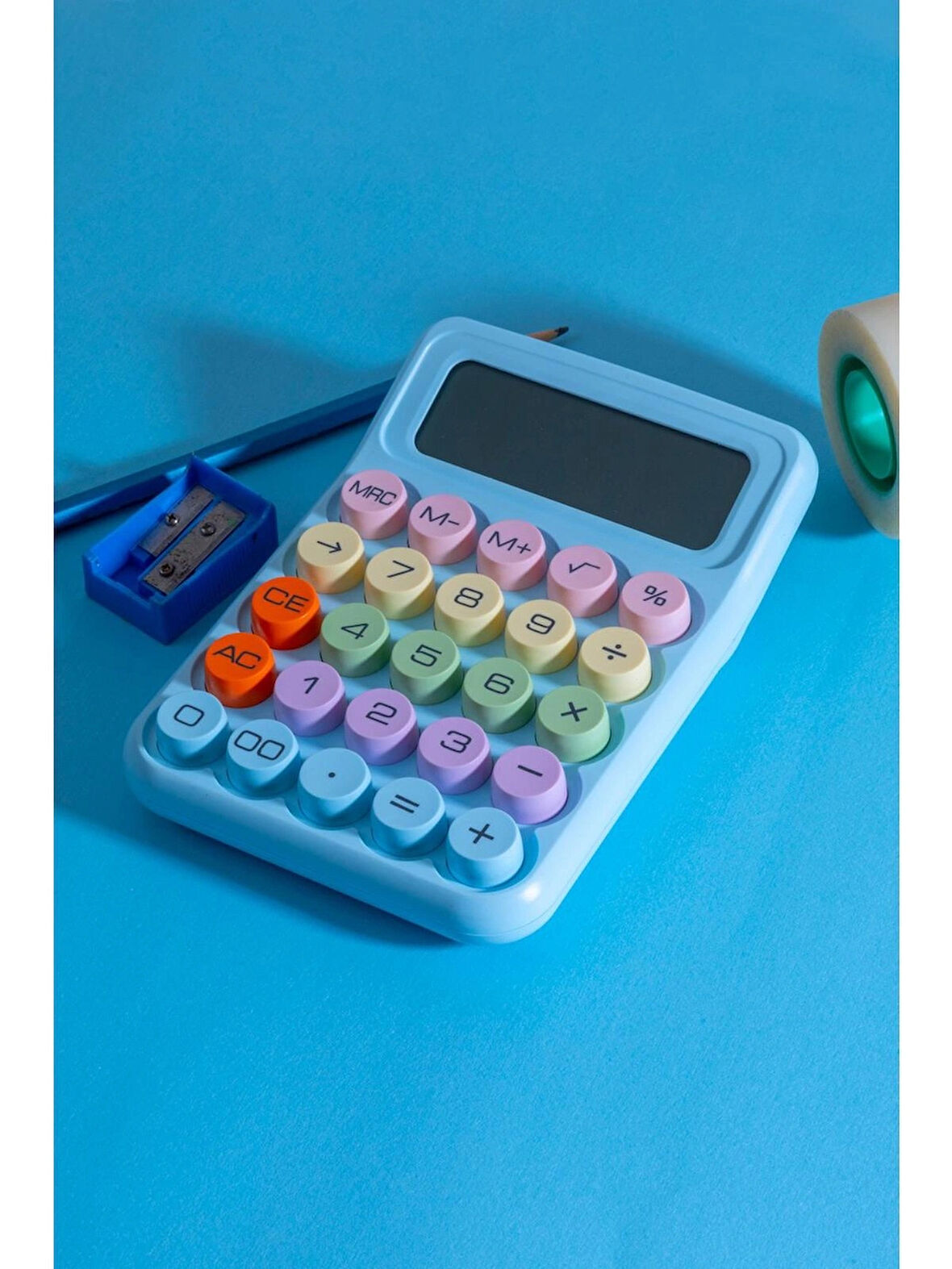 MOBGİFT Renkli Yuvarak Tuşlu Şirin Hesap Makinası MAVİ