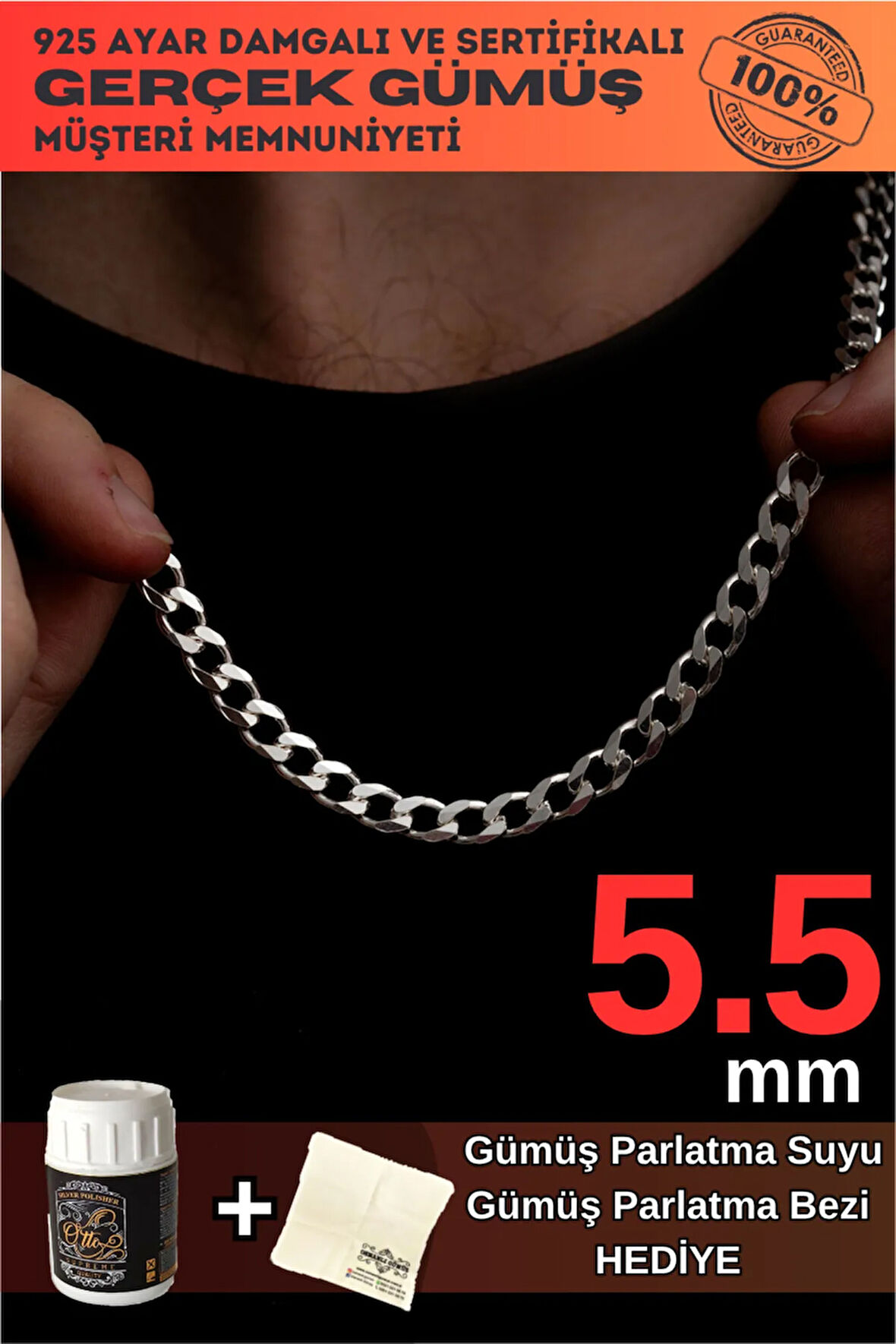 Erkek Gümüş Kolye - 5.5mm Gurmet Model 925 Ayar Gümüş Erkek Kolye Zincir 2472532776430