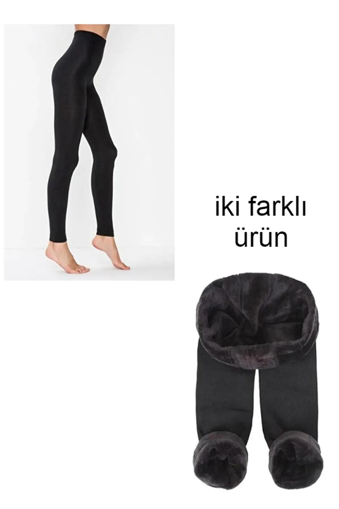 Termal Kadın Siyah Içi Polar Esnek Tayt ve Peluş Tayt set İki parça