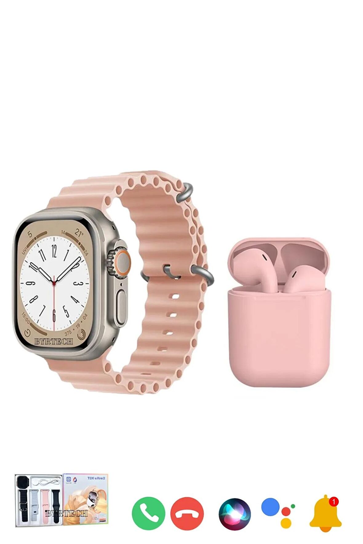 T20 Watch Ultra 2 4 Kordonlu Akıllı Saat + 2. Nesil Tws i12 Bluetooth Kulaklık İkili Paket