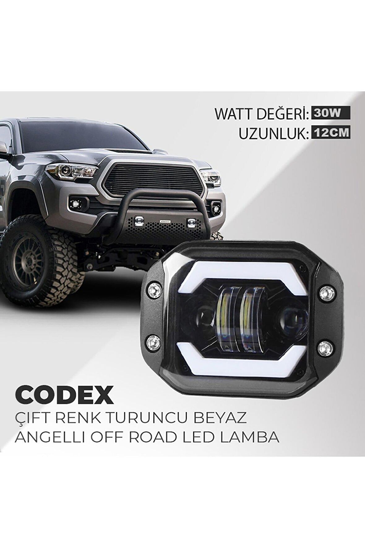 C9 Codex Angellı 30W Çift Renk Turuncu Beyaz Gömme Montaj Off Road led lamba