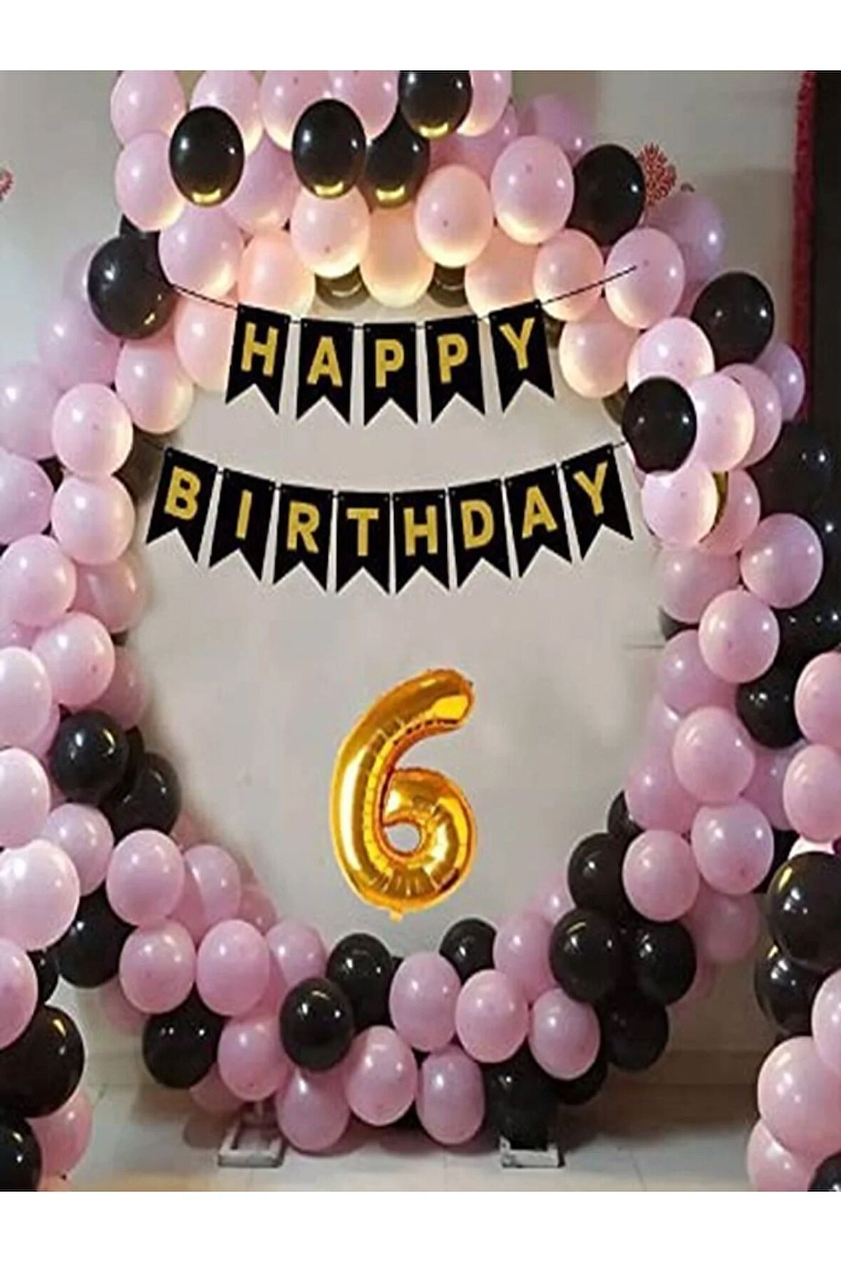 Pembe Siyah Doğum Günü Balon Zinciri