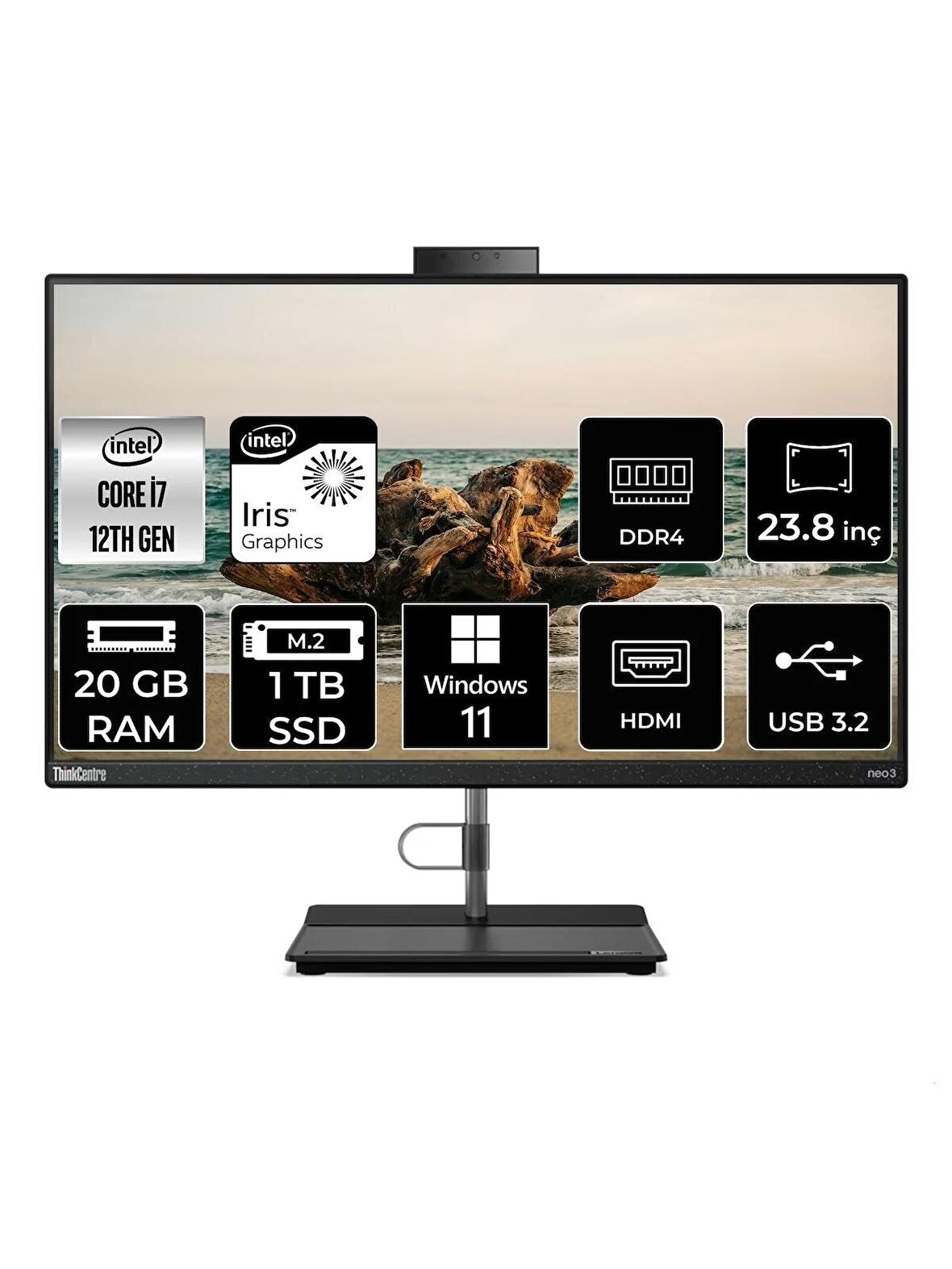 LENOVO THİNKCENTRE NEO 30A i7 1260P 20GB RAM 1TB SSD 23.8" FHD W11H ALL IN ONE PC 12B0008JTX