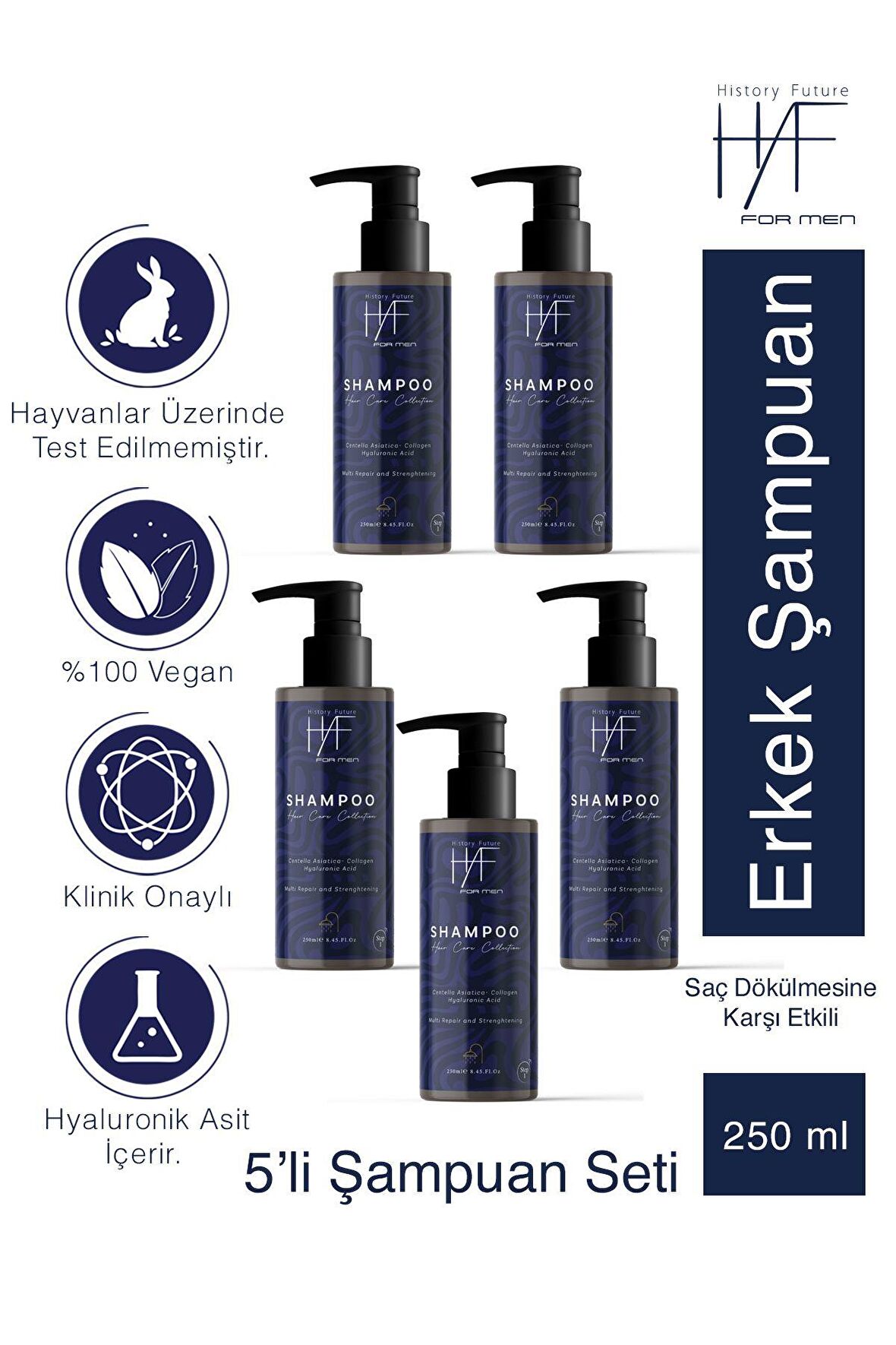 Vitamin Ve Protein Destekli Saç Dökülmesine Karşı Besleyici Nemlendirici Şampuan Seti 250 ml x5