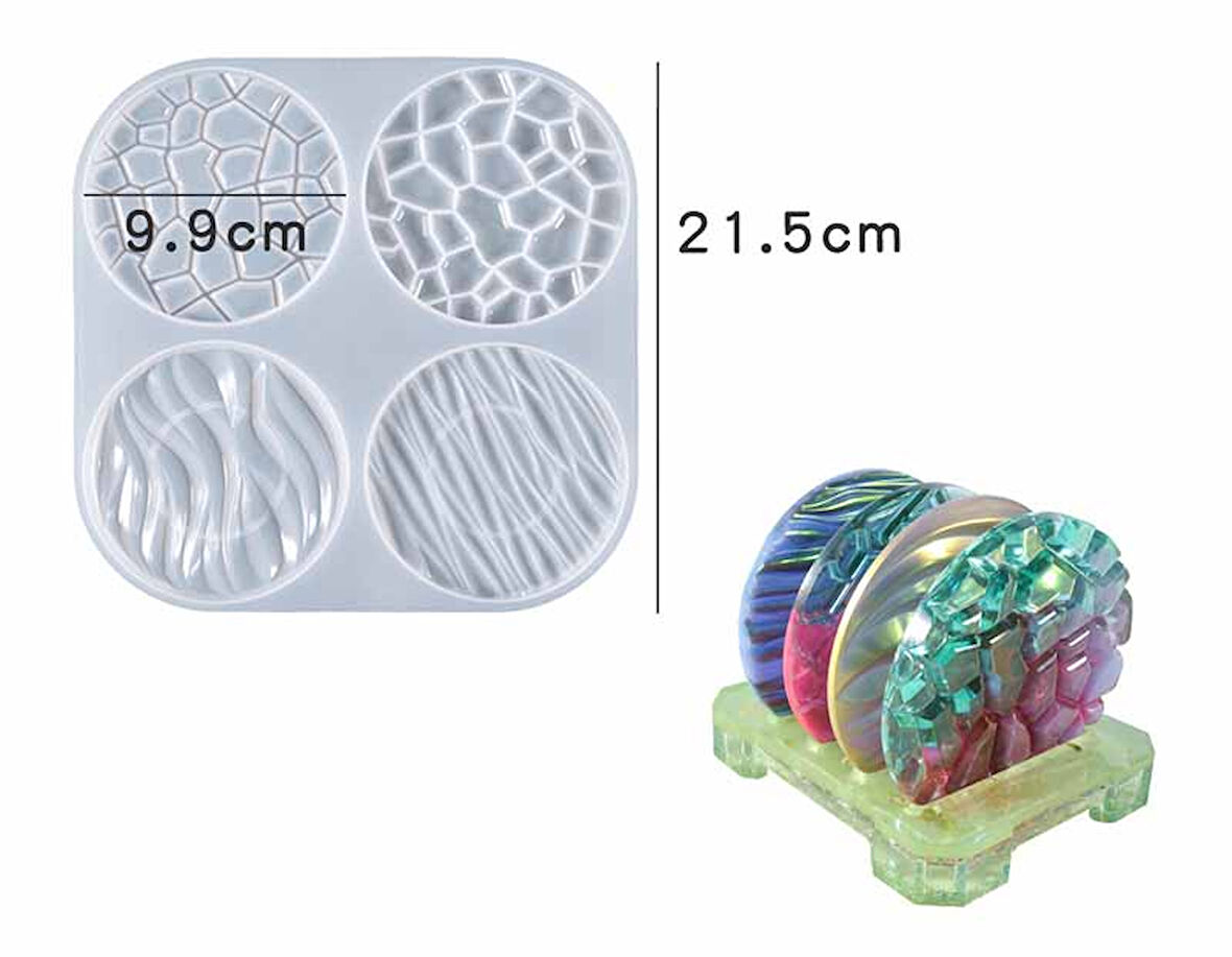 EPOKSİ REÇİNE KALIP İTHAL DÖRTLÜ BARDAK ALTLIĞI TAŞ TOZU SİLİKON KALIP HB5021-0094