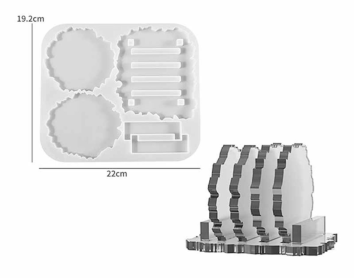 EPOKSİ REÇİNE SİLİKON KALIP İTHAL STANTLI İKİLİ BARDAK ALTLIĞI TAŞ TOZU SİLİKON KALIP HB5021-0095