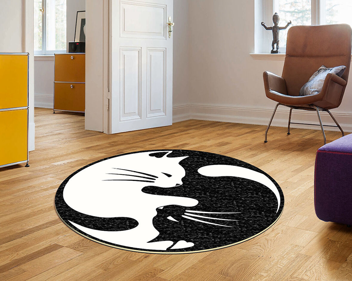 Dekoreko Figürlü Yuvarlak Özel Kesim Halı 114 Beyaz