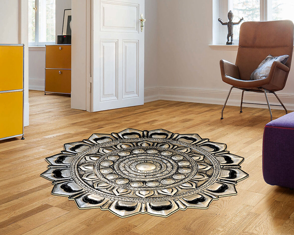 Dekoreko Figürlü Yuvarlak Özel Kesim Halı 115 Bakır