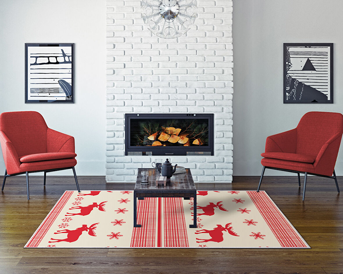 Dekoreko İnci Christmas Yolluk Halı Saçaksız Chr-6