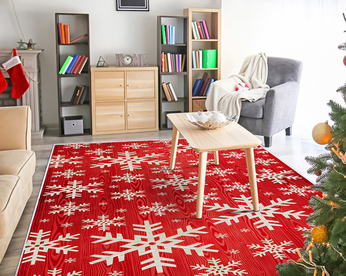 Dekoreko İnci Christmas Halı Saçaksız Chr-11