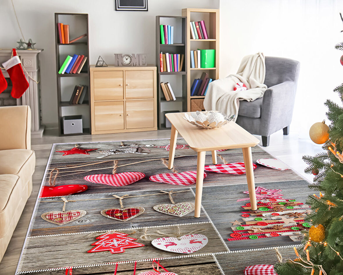 Dekoreko İnci Christmas Halı Saçaksız Chr-14