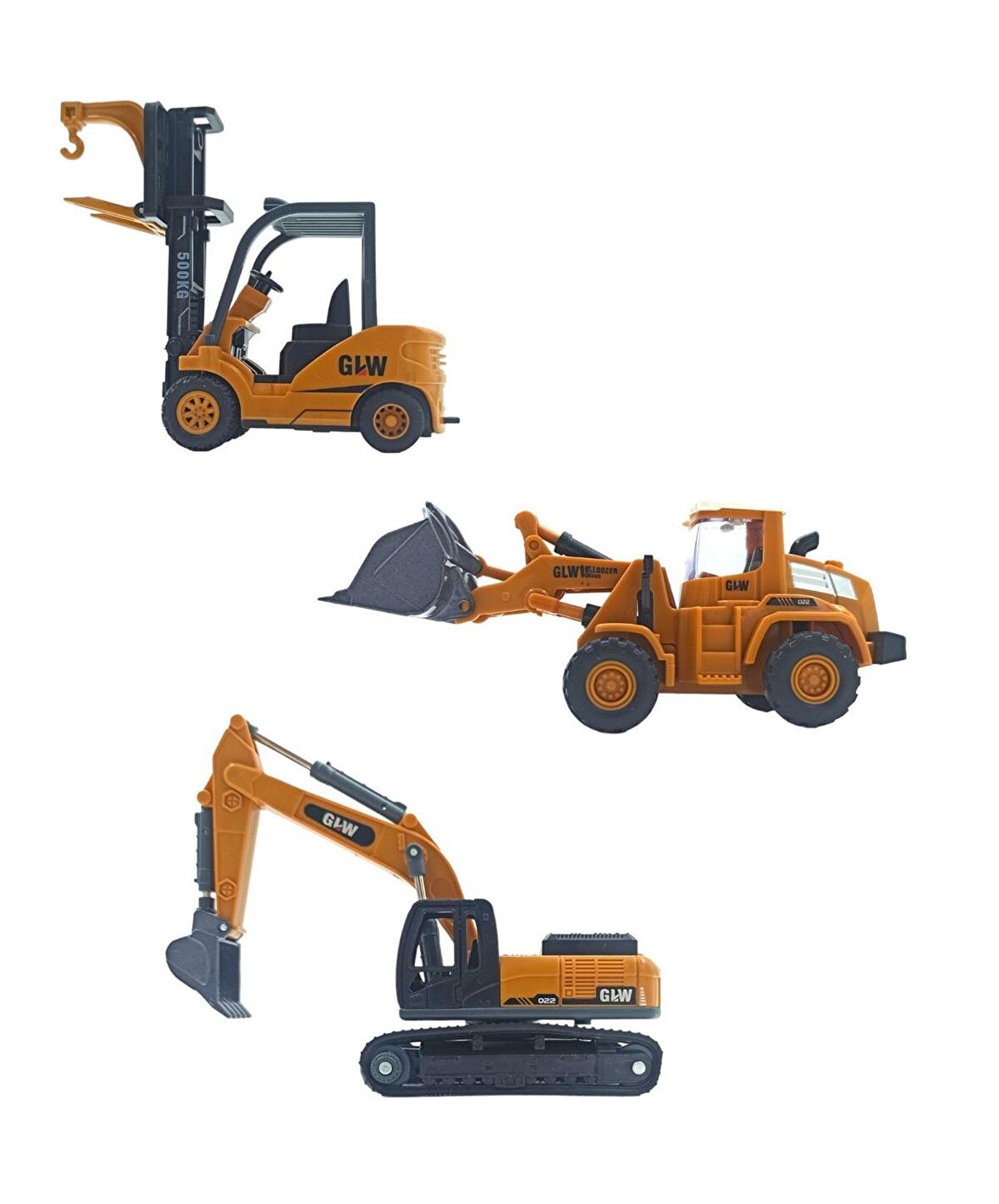 Metal Kepçe Dozer ve Forklift Set 3'lü GWL Oyuncak İş Makinaları Seti 